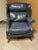 Late 20th Century Sam Moore Chippendale Style Blue Leather Library Club Wingback Arm Chair & Ottoman For Sale - Image 10 of 12