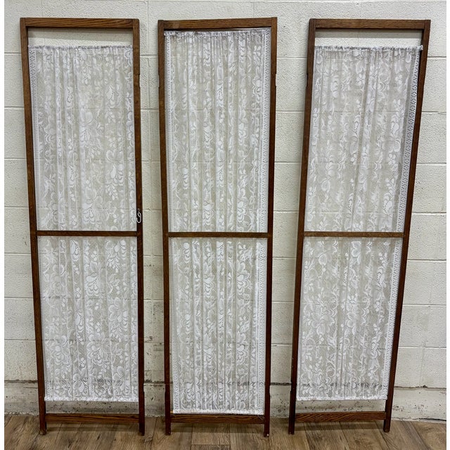 Vintage Room Divider Panels With Lace For Sale - Image 9 of 9