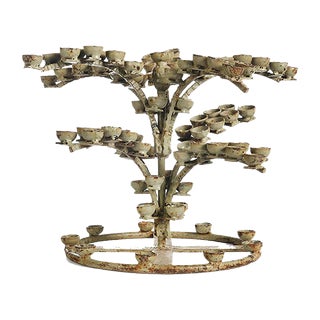 Patinated Metal Candleholder For Sale