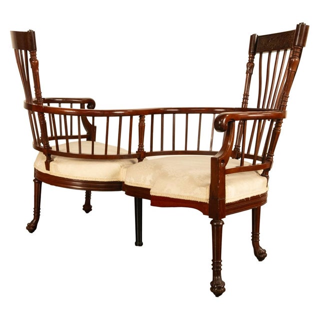 Antique American Carved Mahogany Conversation Sofa Chair Loveseat Tête-À-Tête, Circa For Sale - Image 16 of 17