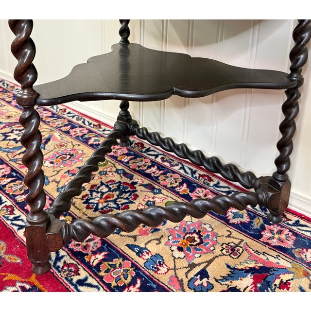 Antique English Envelope Barley Twist Drop Leaf Side Table Carved Oak C. 1900 For Sale - Image 13 of 16