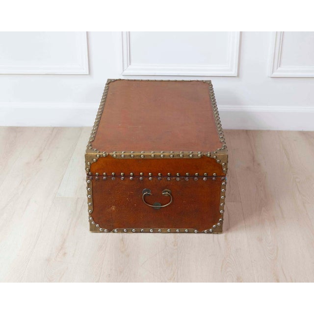 Wood French 19th Century Leather-Lined Trunk with Brass Studs For Sale - Image 7 of 9