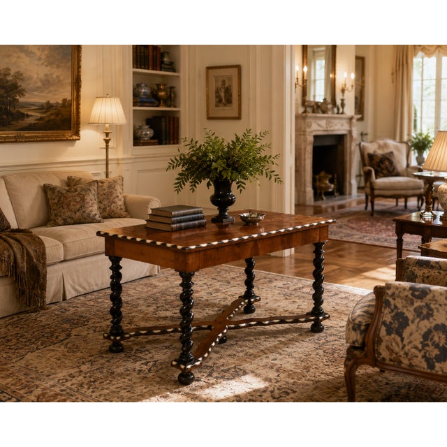 19th-Century Dutch Baroque Revival Marquetry Table W/ Ebonized Barley-Twist Legs For Sale - Image 12 of 12