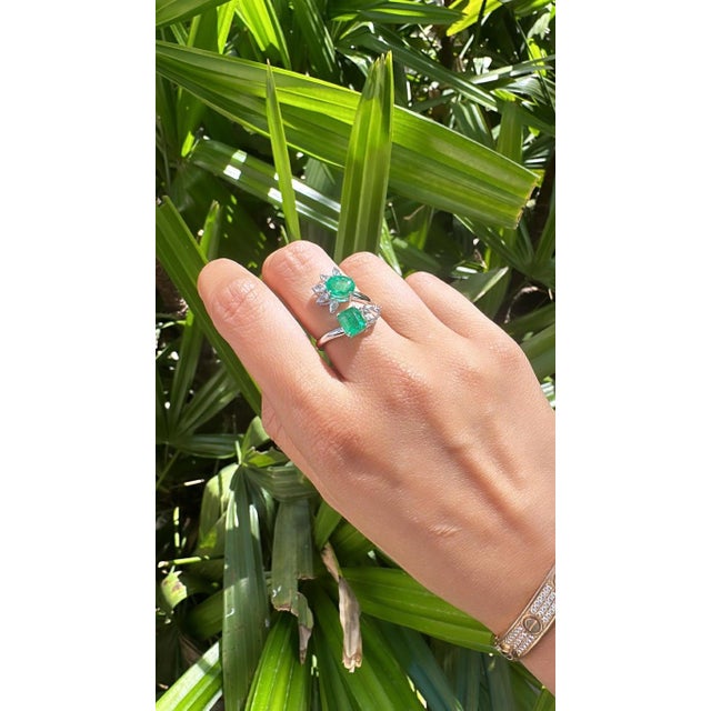 18k Gold, 2.63 Carats, Natural Zambian Emerald & Rose Cut Diamonds Cocktail Ring, Size 6 For Sale - Image 6 of 10