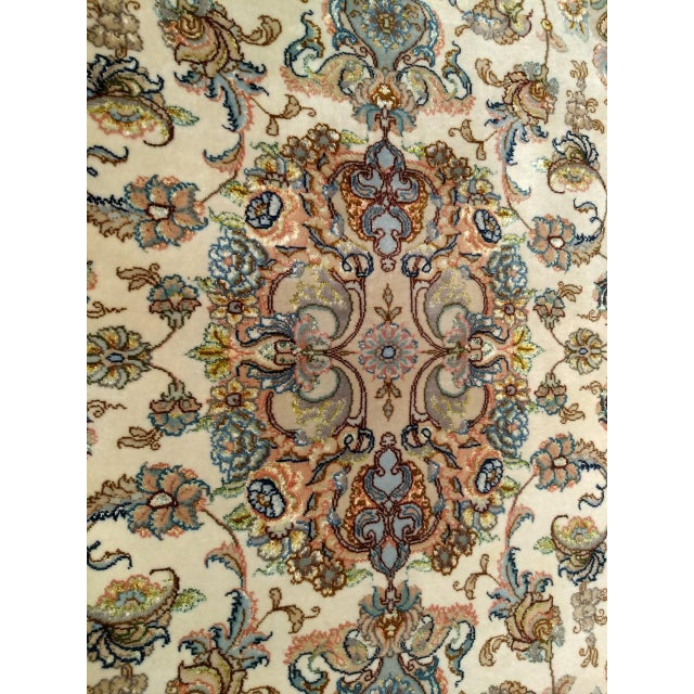 Fine Tabriz Runner, Hand-Knotted Wool & Silk, Floral Medallion Pattern, Ivory & Pale Sage, 3x13 For Sale - Image 12 of 15