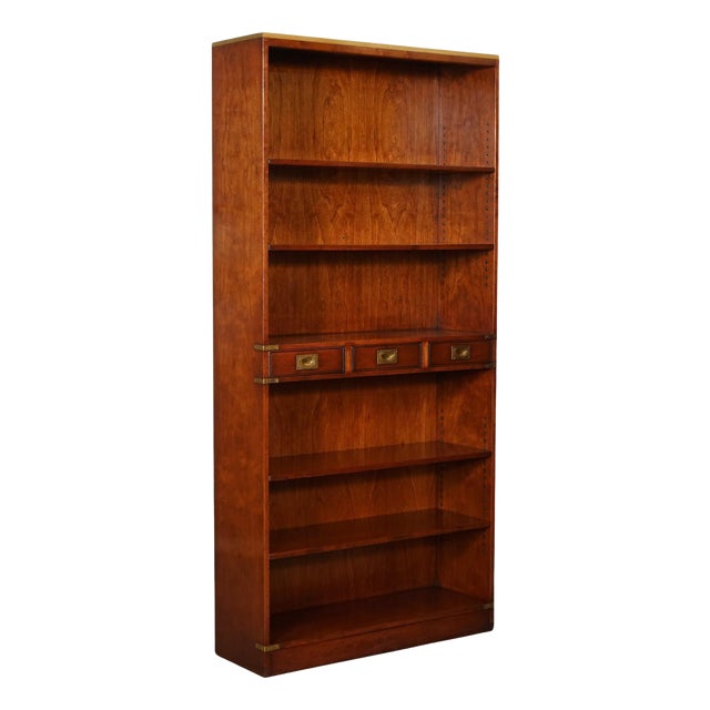 Kennedy Three Drawers Burr Yew Wood & Brass Military Bookcase from Harrods London For Sale