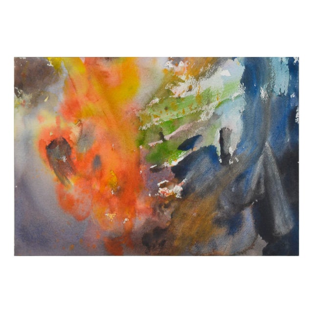 Abstract Expressionism Vintage Orange & Blue Abstract Watercolor by Les Anderson For Sale - Image 3 of 3