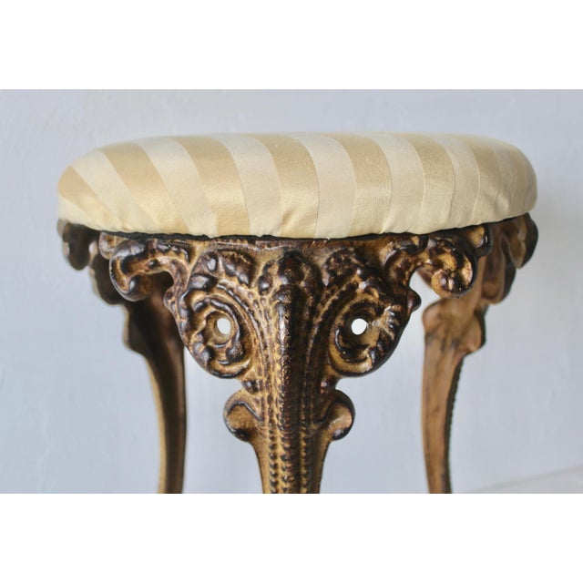 Mid 20th Century Victorian Style Cast Iron Upholstered Stool Vintage Mid-Century For Sale - Image 4 of 12