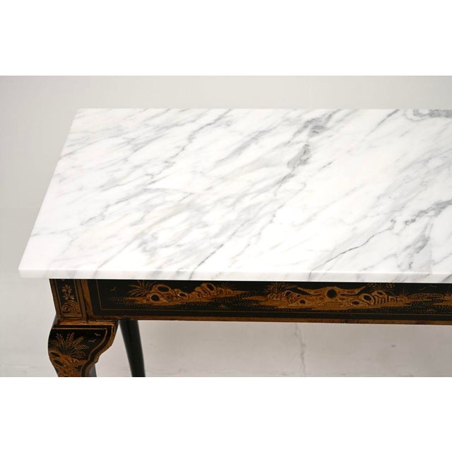 19th Century Antique Victorian Lacquered Chinoiserie Marble Top Side Table, 1870 For Sale - Image 5 of 11