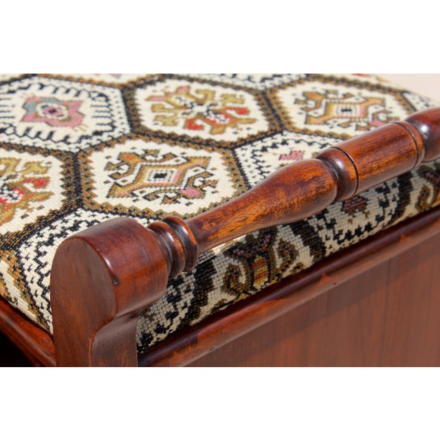 Vintage English-Style Mahogany Hall Bench With Shoe Storage Cabinet & Upholstered Seat For Sale - Image 9 of 11