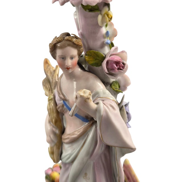 Goldenrod Allegorical Porcelain Candlesticks by Volkstedt R. Eckert and Co, 1895, Set of 2 For Sale - Image 8 of 11