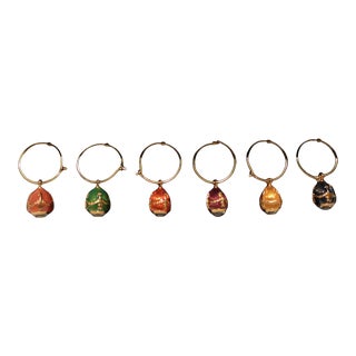 2000s Faberge Enamel Egg & Crystal Wine Glass Charms, Signed Tatiana Faberge - Set of 6 For Sale