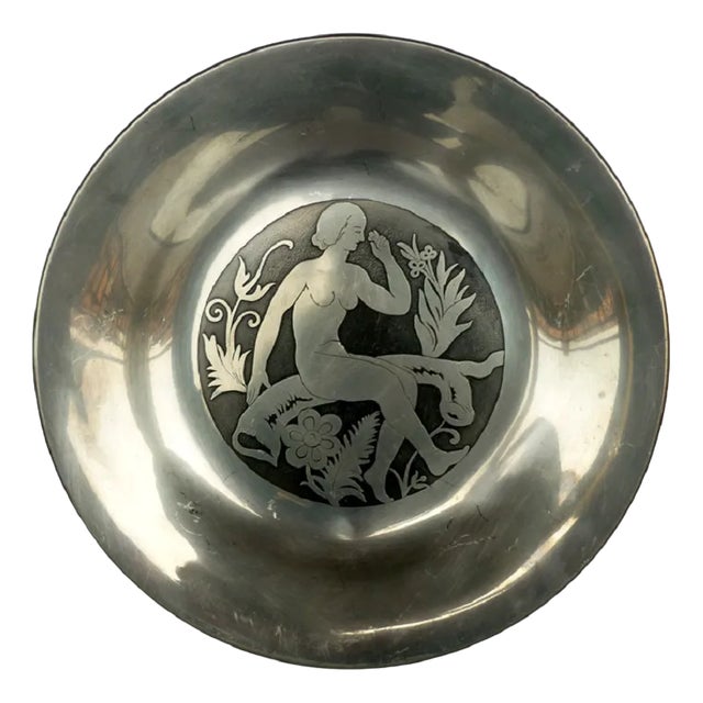 Art Deco Pewter Woman Plate fromJust Andersen Design, Denmark, 1920s For Sale