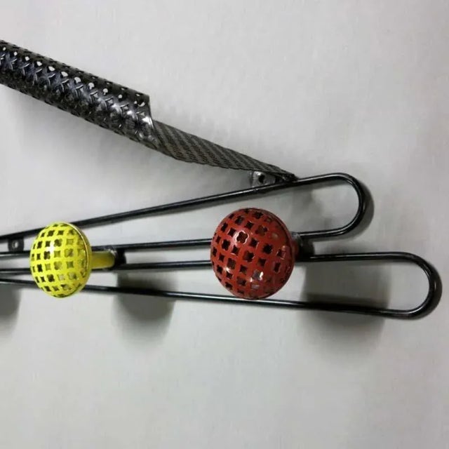 Mathieu Matégot Mid-Century French Metal Wall Coat Rack by Mathieu Matégot, 1950s For Sale - Image 4 of 10