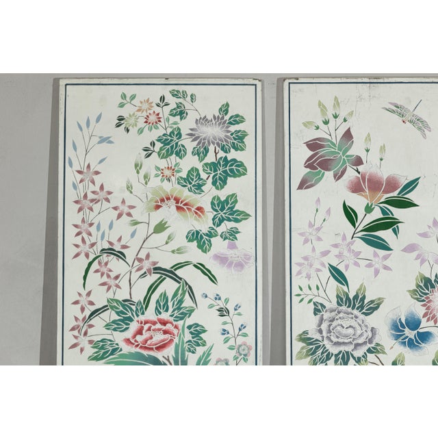 Chinese Painted Panels with Spring Flowers and Butterflies - Set of 4 For Sale - Image 10 of 18