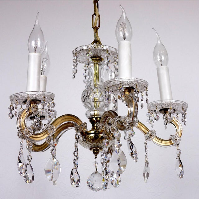 Brass-Lead Crystal Five-Light Chandelier from H.Richter, 1960s For Sale - Image 9 of 13