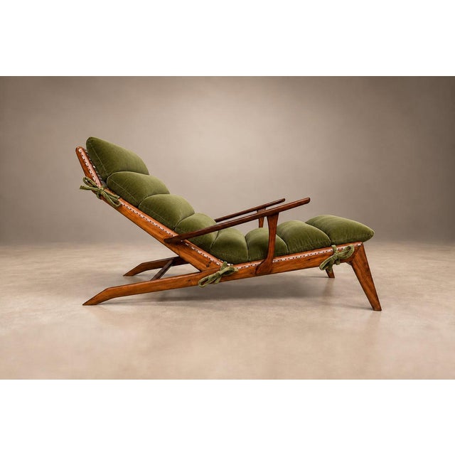1950s Brazilian Modern Chaise Lounge in Caviúna and Moss-Olive Velvet by Pierre Weckx, 1950s For Sale - Image 5 of 18