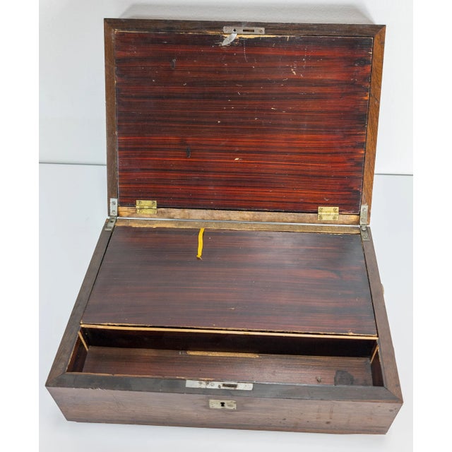 19th Century Rosewood Veneer Stationary Writing Box for Restoration For Sale - Image 9 of 12