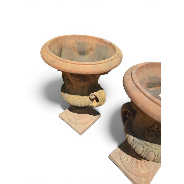 1960s Impruneta Terracotta Urns with Masks and Floral Garlands, Italy, 1960s, Set of 2 For Sale - Image 5 of 7