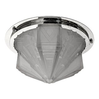 French Art Deco Geometric Flush Mount or Pendant Chandelier by Genet & Michon For Sale