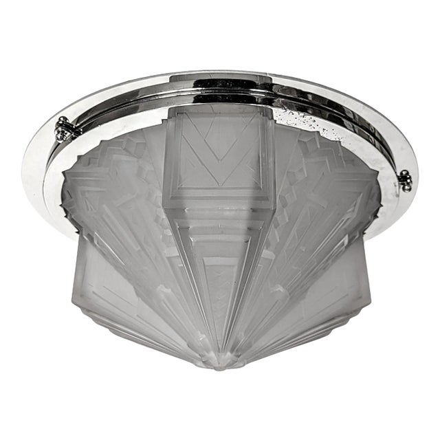 French Art Deco Geometric Flush Mount or Pendant Chandelier by Genet & Michon For Sale