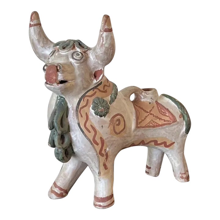 Antique Torito De Pucara Peruvian Old Folk Teracotta Pottery Bull