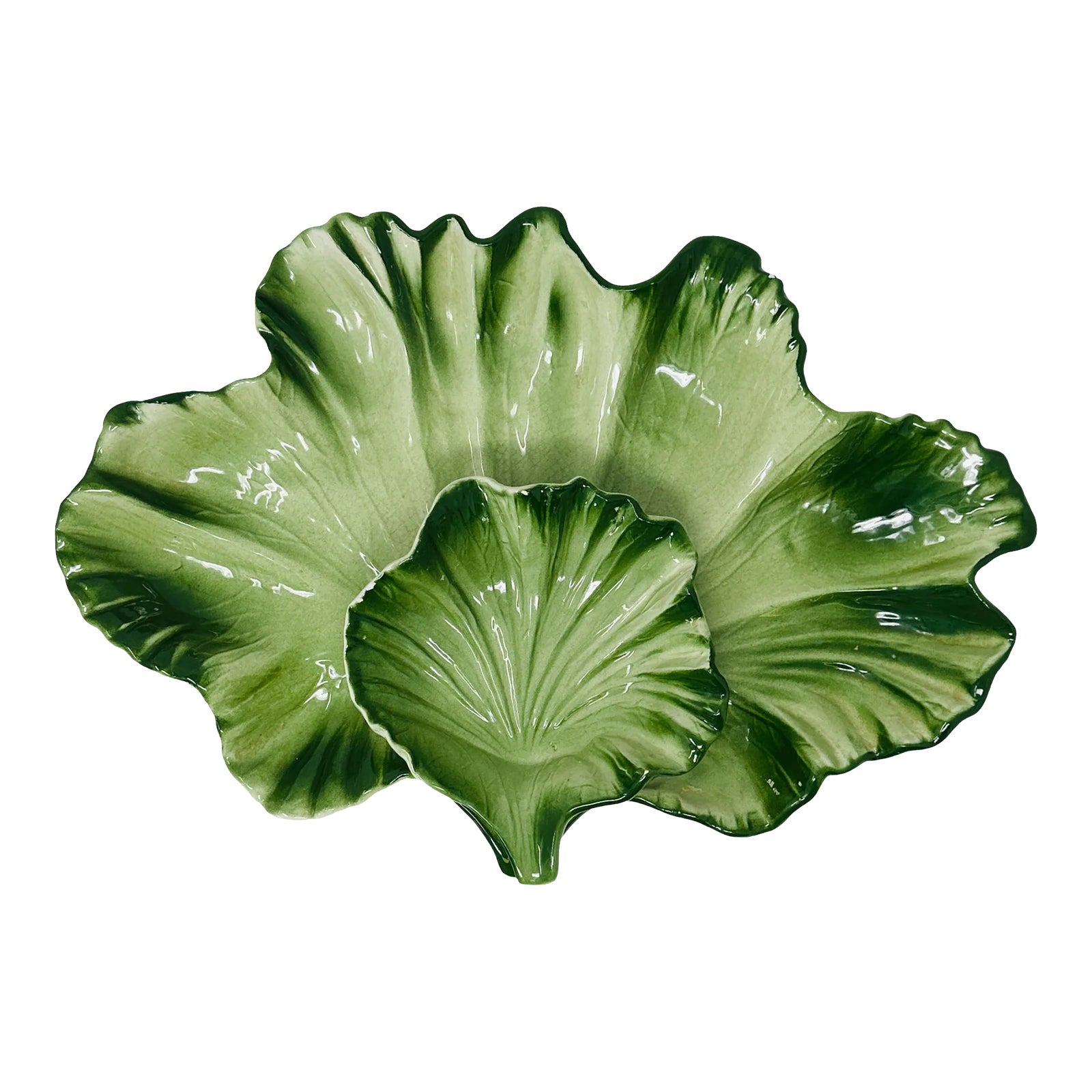 Vintage Green Leaf Serving Platter With Dip Bowl Made in the Usa a Set