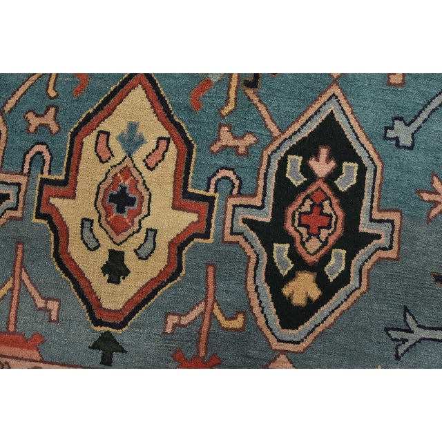 Heriz Rug 5’10” X 8’11” Blue Wool Vintage Tribal Hand-Knotted Oriental Carpet For Sale - Image 4 of 13