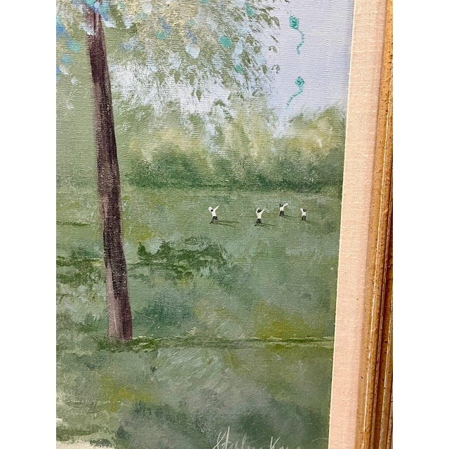 Mid 20th Century Large Impressionist Style Tree-Lined Landscape Oil Painting in Gilt Frame – 41.5” X 41.25” For Sale - Image 9 of 17