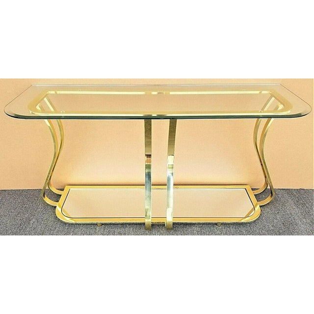 Brass Mid-Century Modern Sculptural Milo Baughman Style Brass Mirrored Console Sofa Table For Sale - Image 8 of 8