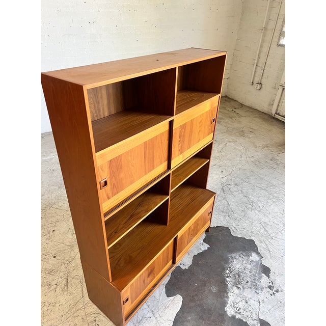 Mid-Century Modern 1960s Mid Century Modern Danish Teak Two Piece Shelving Wall Unit Book Shelf For Sale - Image 3 of 3