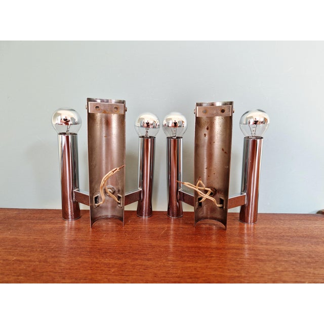 Double Tubular Wall Lights in Chromed Metal by Gaetano Sciolari for Boulanger, 1970s, Set of 2 For Sale - Image 14 of 15