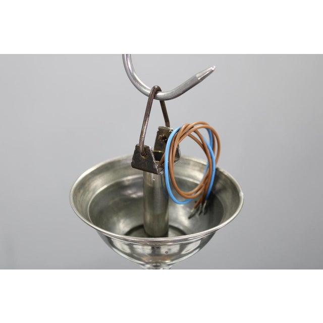 Art Deco Chrome and Glass Chandelier, Czechoslovakia, 1940s For Sale - Image 10 of 12