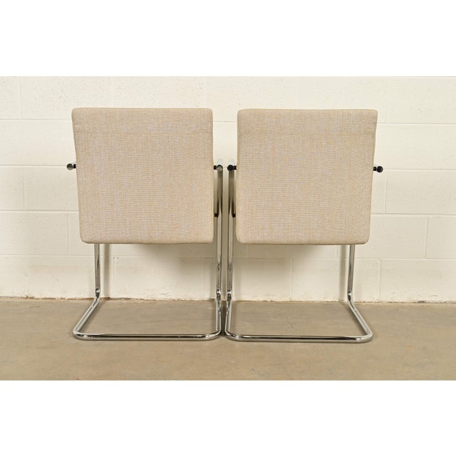 Mies Van Der Rohe Brno Style Mid-Century Modern Chrome Tubular Cantilever Club Chairs, Pair For Sale - Image 11 of 13