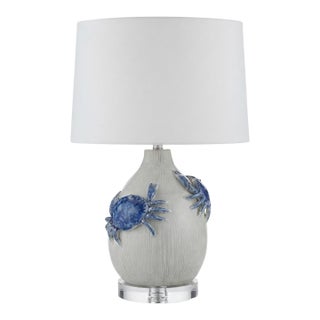 Vintage Italian Ceramic Table Lamp With Sculpted Blue Crabs on Acrylic Base For Sale