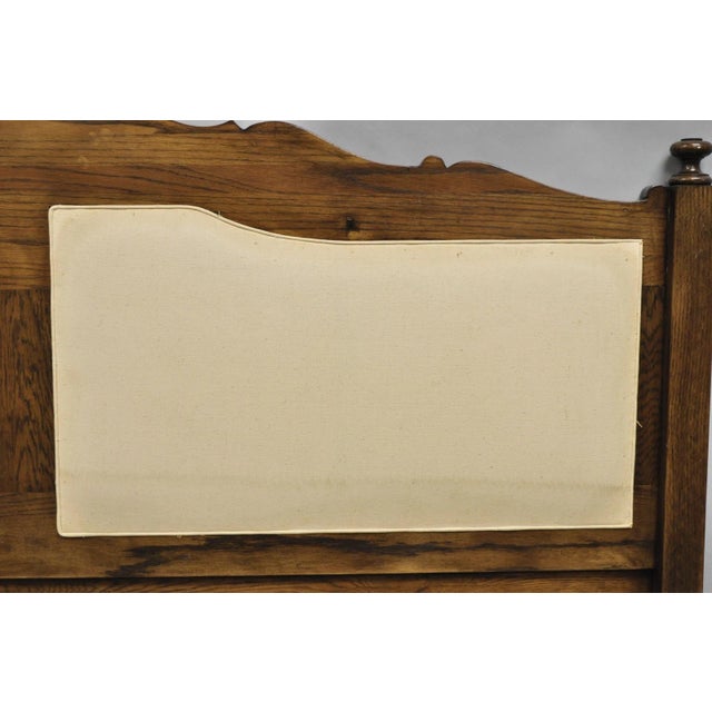 Vintage French Country Provincial Oak Wood Upholstered Panel King Bed Headboard For Sale - Image 10 of 12