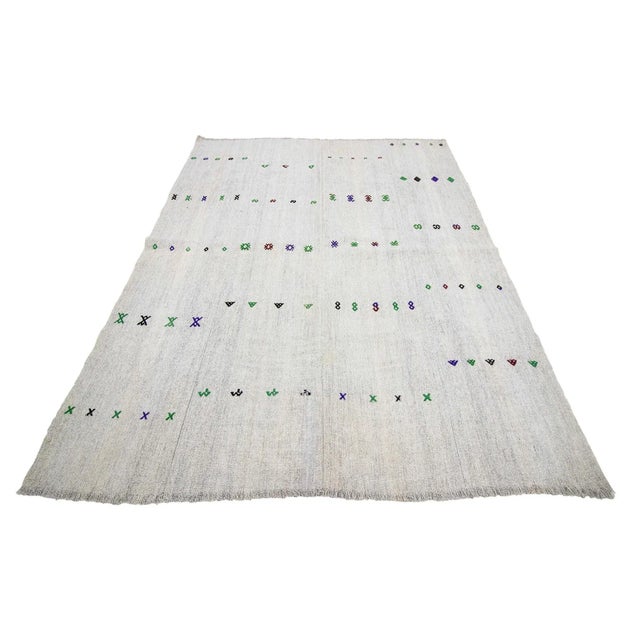 Embroidered vintage kilim rug from Adana region of Turkey. Approximately 45-55 years old. In very good condition