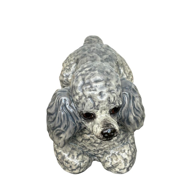 Mid-Century Modern Vintage 1970s Life Size Poodle Ceramic Statue With Ruby Collar For Sale - Image 3 of 12