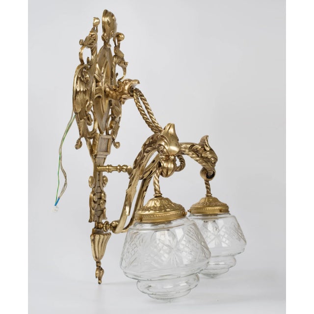 1950s Brass Dragon 2-Light Wall Sconce For Sale - Image 10 of 12