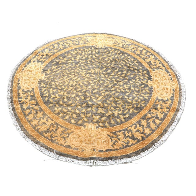 Art Nouveau Bespoke 5’ Round Hand-Knotted "Tree of Life" Rug in Gold & Royal Purple For Sale - Image 3 of 7
