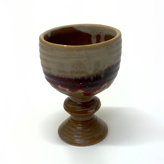 Tan Earth-Toned Hand-Made Pottery Chalice Curation - Group of 5 For Sale - Image 8 of 11