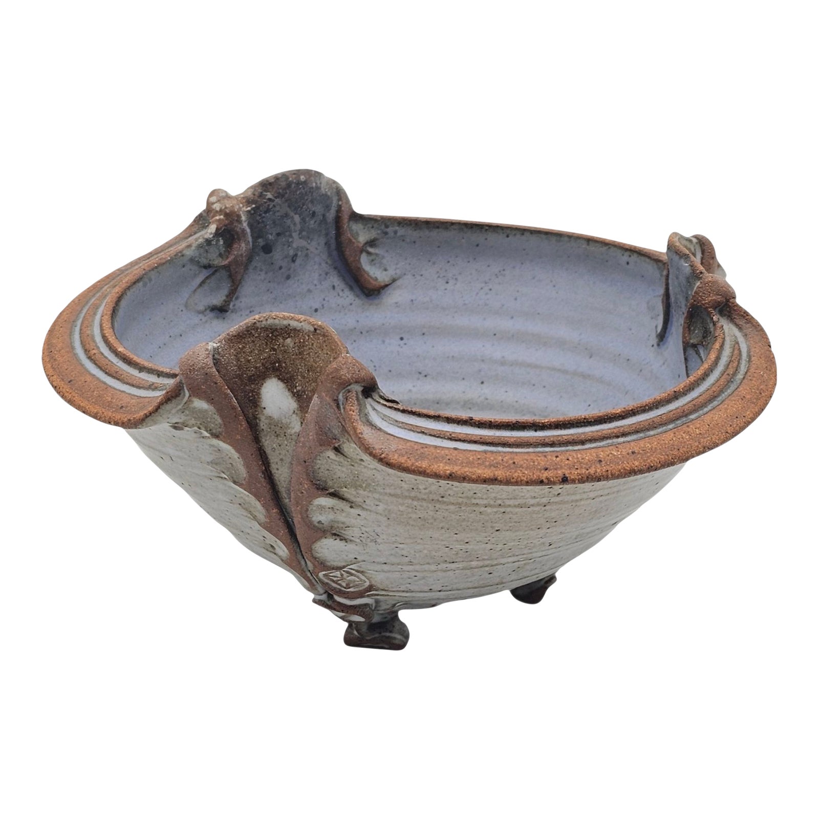 Handmade Studio Pottery Bowl With Folded Rim and Footed Base, Signed ...