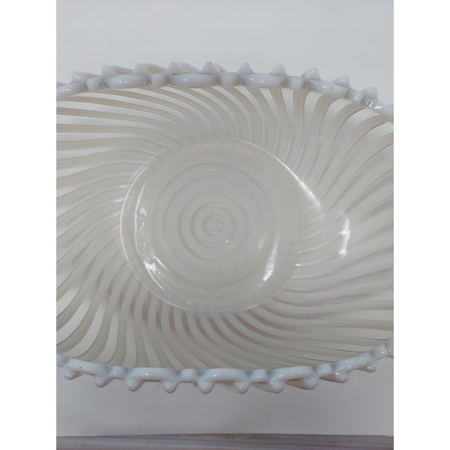 A.j. Beatty Early American Pattern Glass Opalescent White Ribbed Swirl Folded Bowl Circa 1889 For Sale - Image 4 of 11