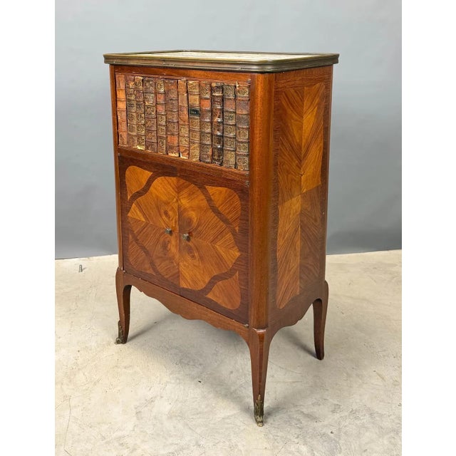 Antique French Faux-Book Marble-Top Cabinet For Sale - Image 4 of 7