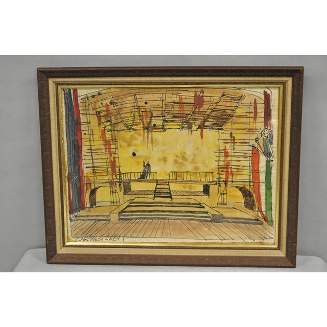 Vintage "Carmen Act I" New York City Opera Watercolor Framed Painting, Signed For Sale - Image 12 of 12