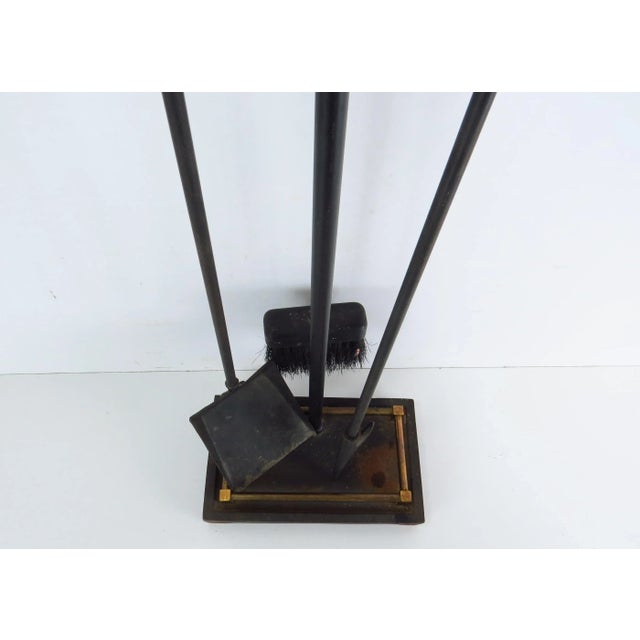 Vintage Art Deco Inspired Solid Brass and Iron 4-Piece Fireplace Tool Set For Sale - Image 12 of 13