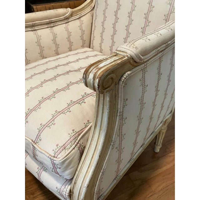 Early 20th Century Early 20th Century Louis XVI Style Bergere Chair Floral Upholstery- Petite Sized For Sale - Image 5 of 6