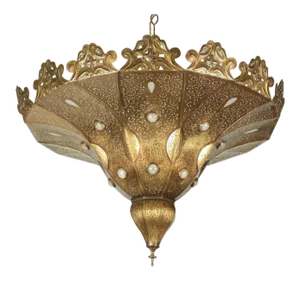 Vintage Moroccan Chandelier Polished Gold Brass in Alberto Pinto Moorish Style