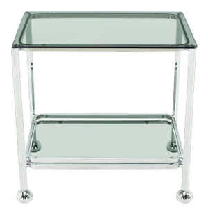 Chrome Tinted Smoked Glass Rolling Tea Cart With Concealed Wheels