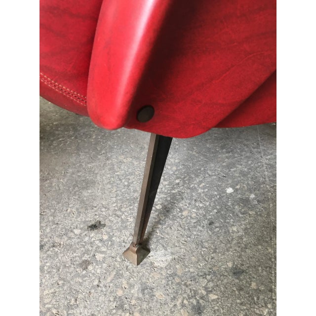 Red Set of Mid-Century Red Faux Leather and Iron Lounge Chairs Attributed to Carlo de Carli For Sale - Image 8 of 11